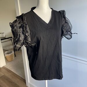 N By Nancy Women's Blouse XL Black T Shirt Puff Sleeve Sheer Goth Whimsigoth